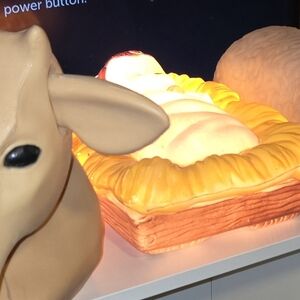 Vintage Illuminated Nativity Scene with Lamb, Cow and Baby Jesus